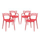 Modway Entangled Modern Molded Plastic Four Dining Armchairs in Red