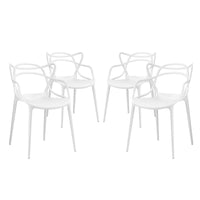Modway Entangled Modern Molded Plastic Four Dining Armchairs in White