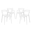 Modway Entangled Modern Molded Plastic Four Dining Armchairs in White