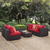 Modway Convene Wicker Rattan 5-Piece Outdoor Patio Furniture Set in Espresso Red