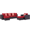 Modway Convene Wicker Rattan 6-Piece Outdoor Patio Sectional Sofa Furniture Set in Espresso Red