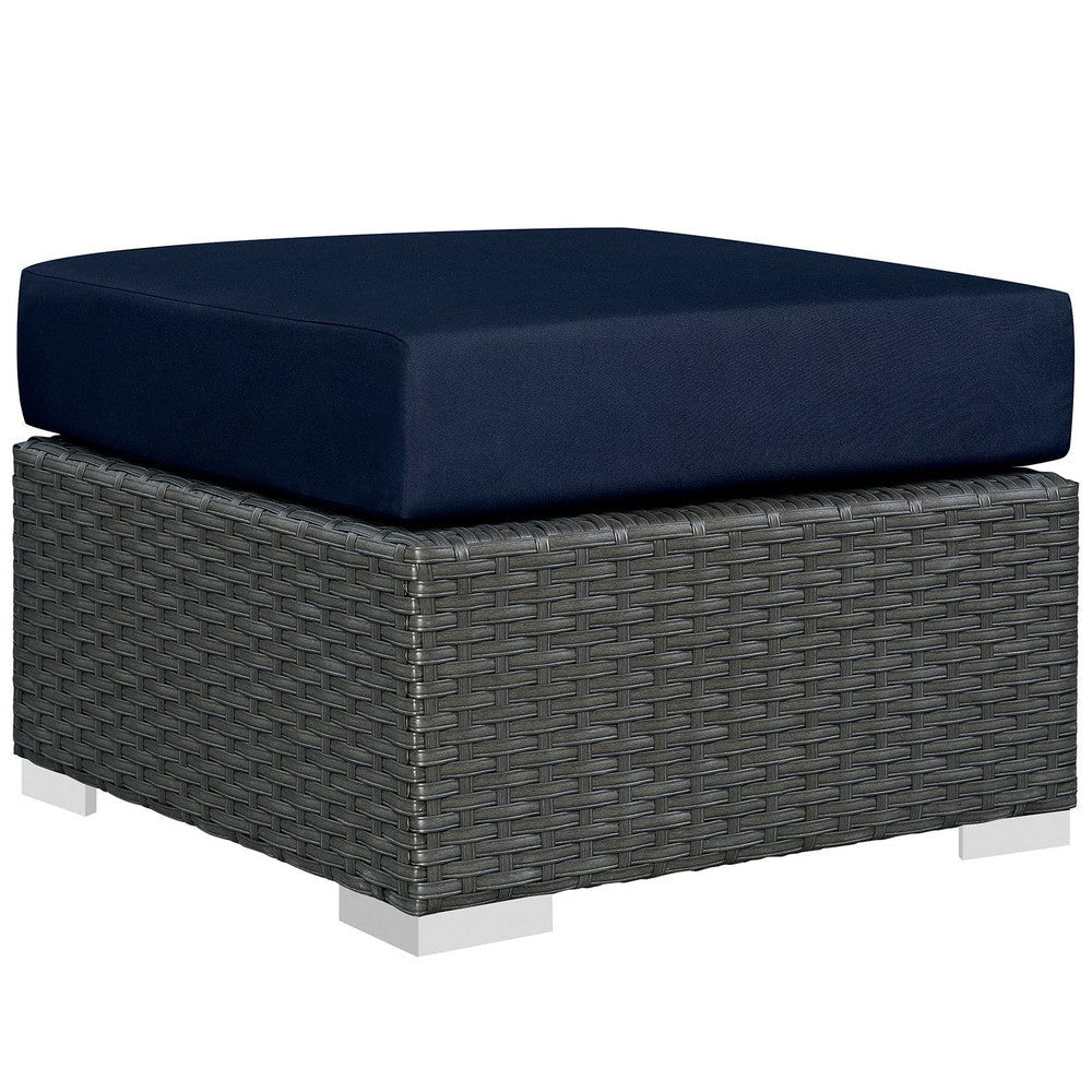 Modway EEI-2384-CHC-NAV-SET Sojourn Wicker Rattan 3 Piece Outdoor Patio Sunbrella Sectional Set in Canvas Navy MDY-EEI-2384-CHC-NAV-SET