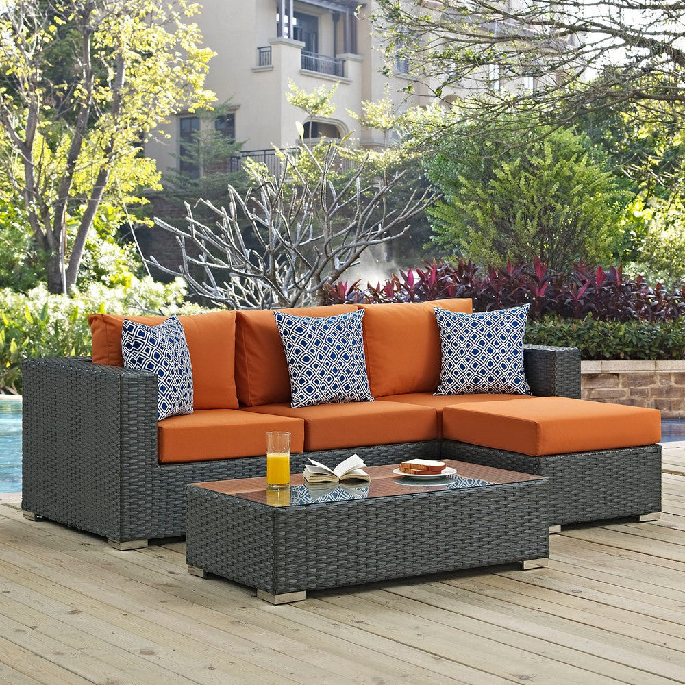 Modway EEI-2384-CHC-TUS-SET Sojourn Wicker Rattan 3 Piece Outdoor Patio Sunbrella Sectional Set Canvas Tuscan Orange