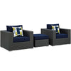 Modway EEI-2386-CHC-NAV-SET Sojourn Wicker Rattan Outdoor Patio Sunbrella Two Armchairs and Ottoman in Canvas Navy