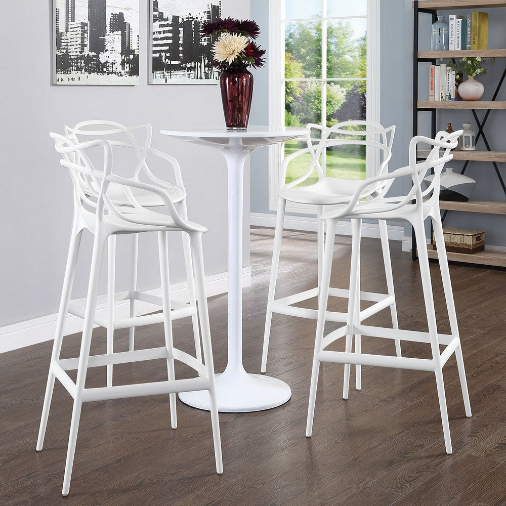 Modway Entangled Modern Molded Plastic Four Bar Stools in White - Fully Assembled MDY-EEI-2402-WHI-SET