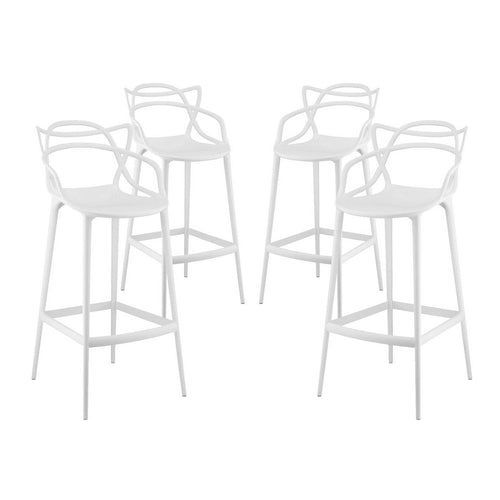 Modway Entangled Modern Molded Plastic Four Bar Stools in White - Fully Assembled