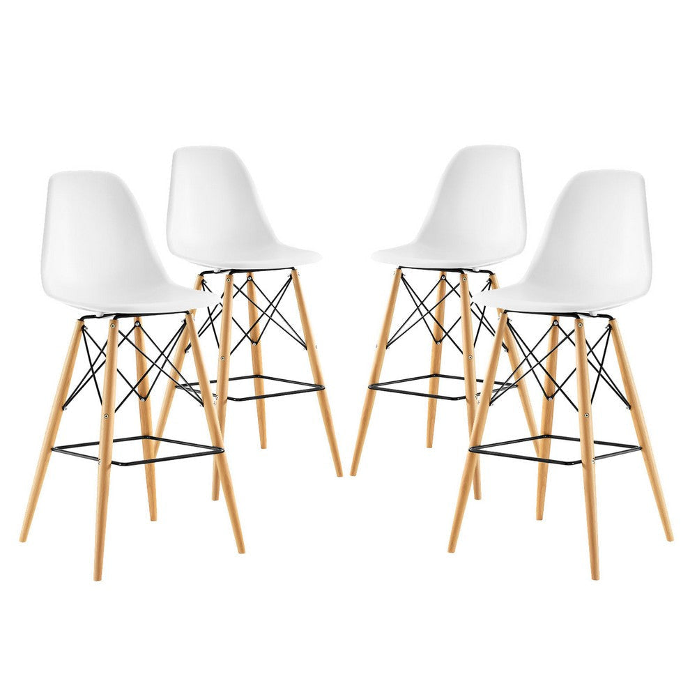 Modway Pyramid Mid-Century Modern Two Bar Stools with Natural Wood Legs in White MDY-EEI-2423-WHI-SET