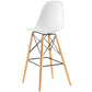 Modway Pyramid Mid-Century Modern Two Bar Stools with Natural Wood Legs in White MDY-EEI-2423-WHI-SET