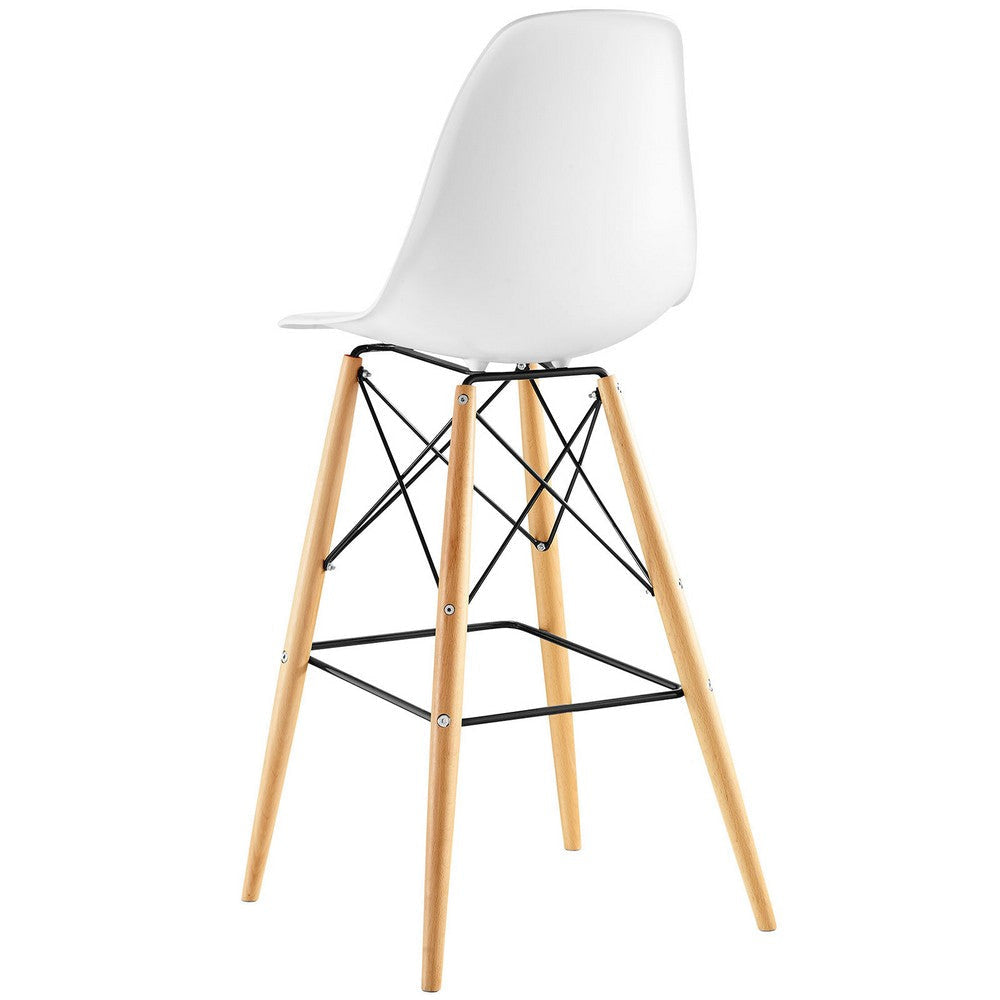 Modway Pyramid Mid-Century Modern Two Bar Stools with Natural Wood Legs in White MDY-EEI-2423-WHI-SET