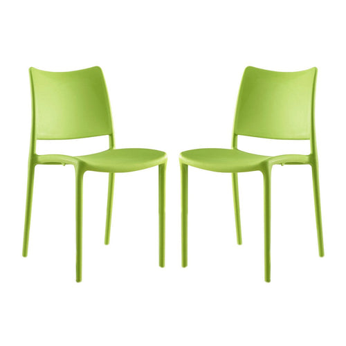 Modway Hipster Contemporary Modern Molded Plastic Stacking Two Dining Chairs in Green
