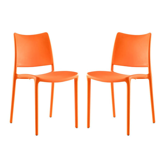 Modway Hipster Contemporary Modern Molded Plastic Stacking Two Dining Chairs in Orange