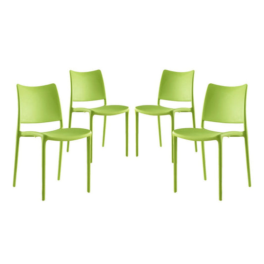 Modway Hipster Contemporary Modern Molded Plastic Stacking Four Dining Chairs in Green