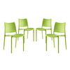 Modway Hipster Contemporary Modern Molded Plastic Stacking Four Dining Chairs in Green