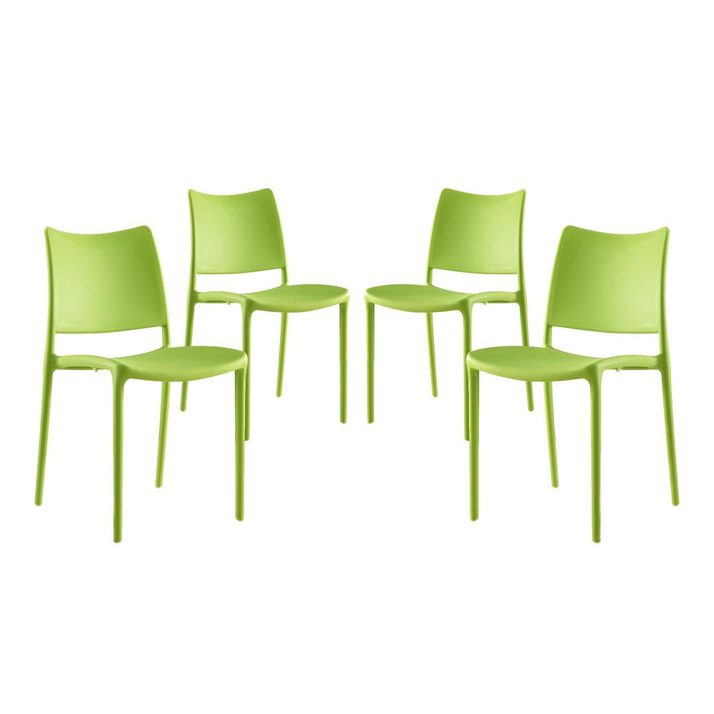 Modway Hipster Contemporary Modern Molded Plastic Stacking Four Dining Chairs in Green