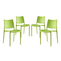 Modway Hipster Contemporary Modern Molded Plastic Stacking Four Dining Chairs in Green