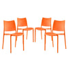 Modway Hipster Contemporary Modern Molded Plastic Stacking Four Dining Chairs in Orange