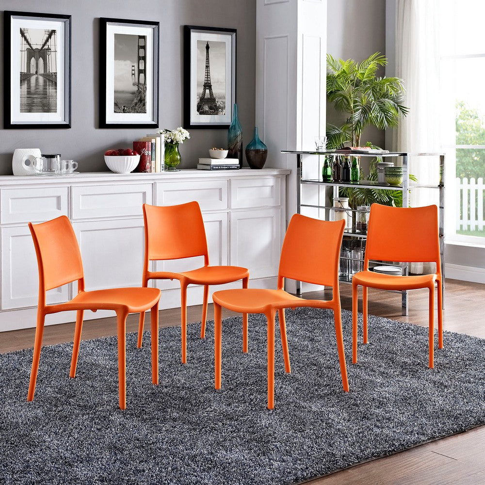 Modway Hipster Contemporary Modern Molded Plastic Stacking Four Dining Chairs in Orange MDY-EEI-2425-ORA-SET