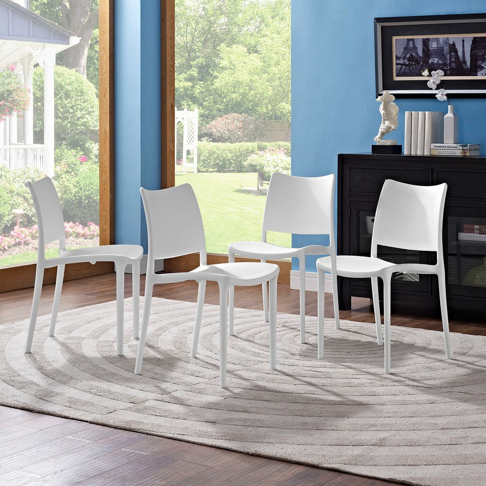 Modway Hipster Contemporary Modern Molded Plastic Stacking Four Dining Chairs in White MDY-EEI-2425-WHI-SET