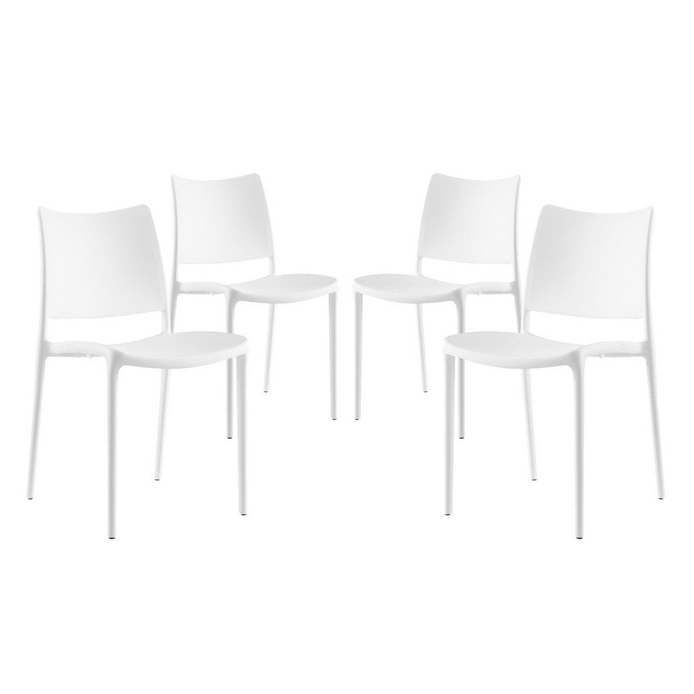 Modway Hipster Contemporary Modern Molded Plastic Stacking Four Dining Chairs in White