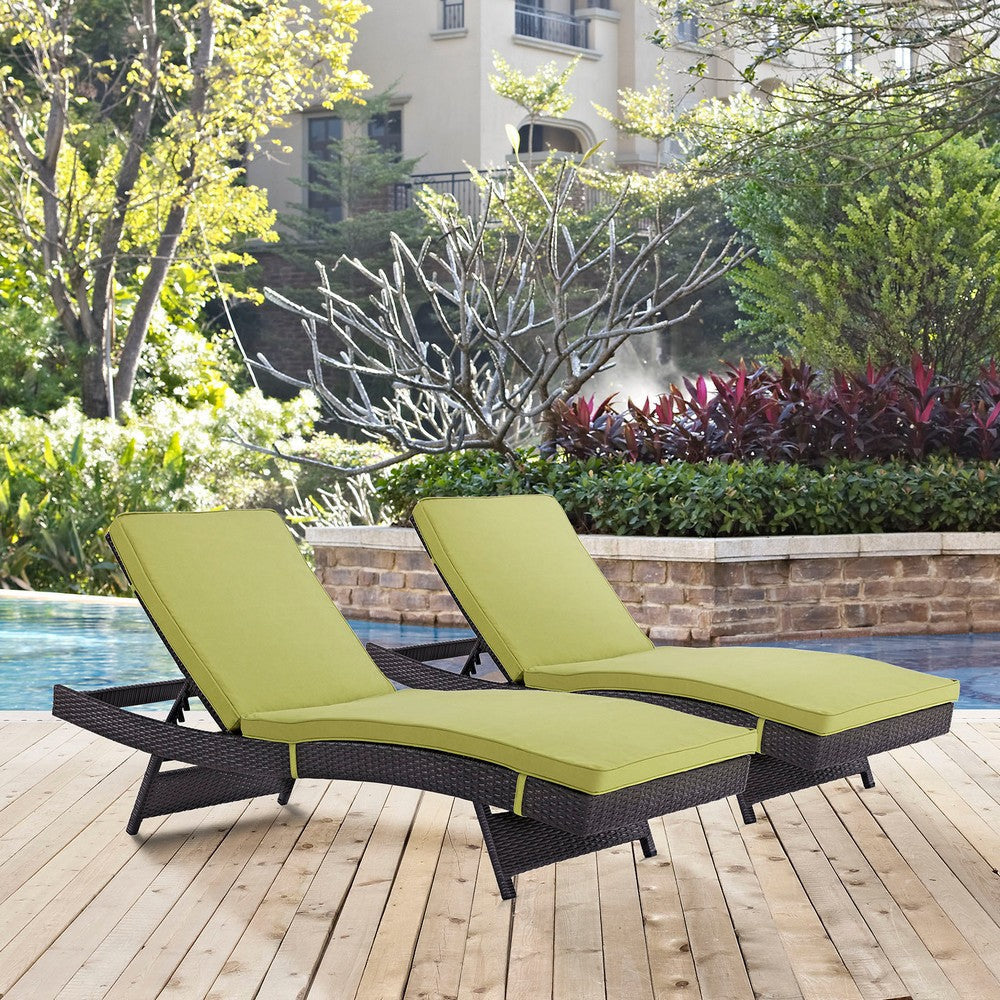 Modway Convene Wicker Rattan Outdoor Patio Chaise Lounge Chairs in Espresso Peridot - Set of 2 MDY-EEI-2428-EXP-PER-SET