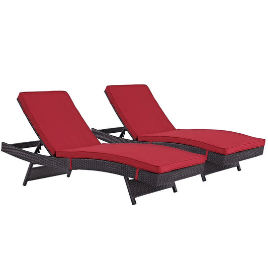 Convene Outdoor Patio Chaise Set of 2 by Modway| Espresso Red