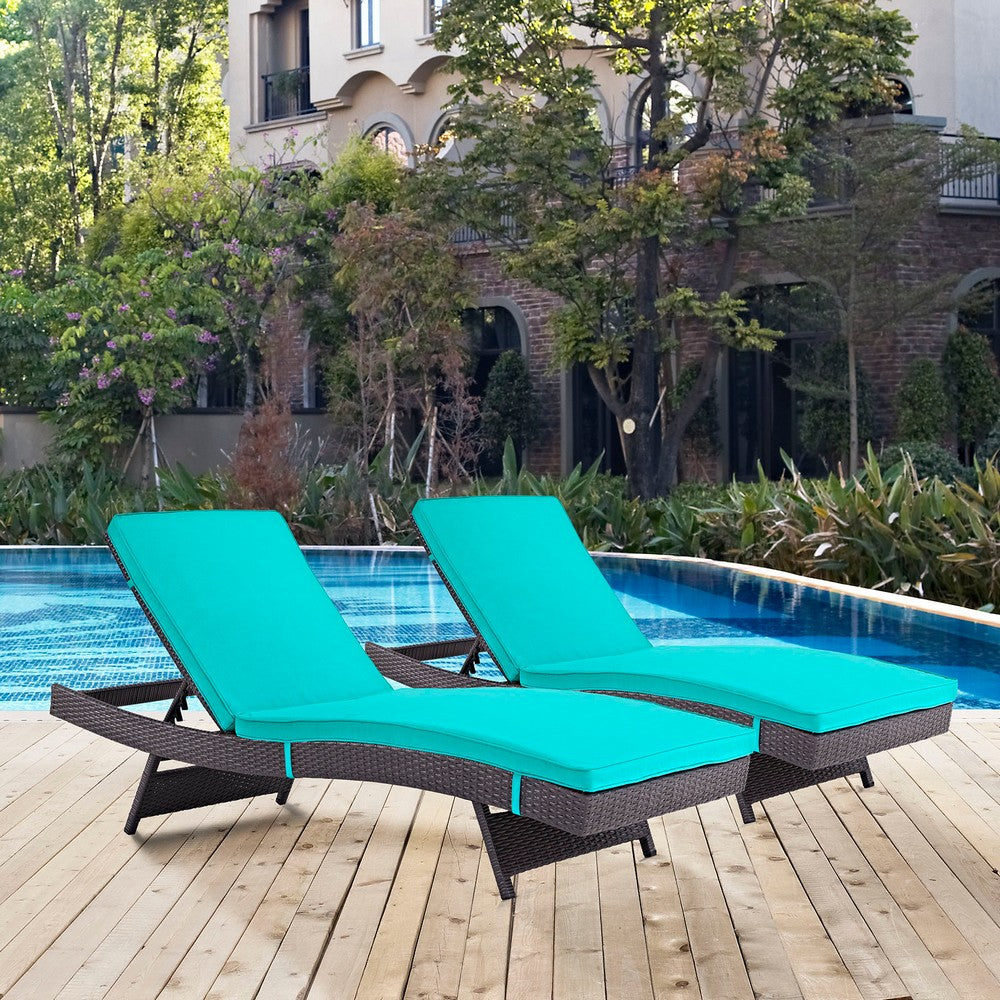 Convene Outdoor Patio Chaise Set of 2 by Modway| Espresso Turquoise