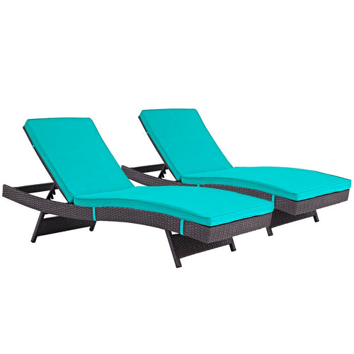 Convene Outdoor Patio Chaise Set of 2 by Modway| Espresso Turquoise