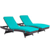 Modway Convene Wicker Rattan Outdoor Patio Chaise Lounge Chairs in Espresso Turquoise - Set of 2