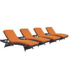 Convene Outdoor Patio Chaise Set of 4 by Modway| Espresso Orange