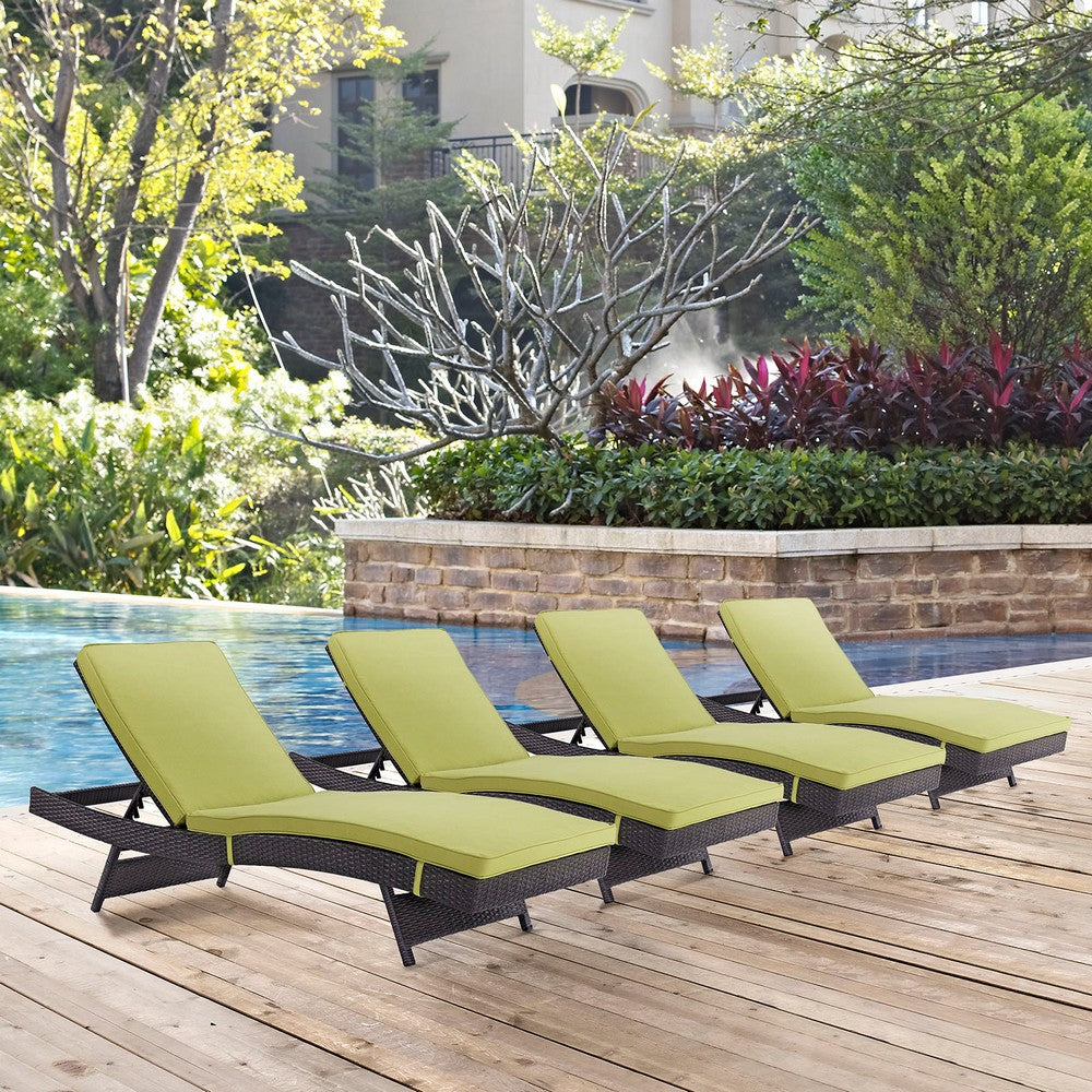 Convene Outdoor Patio Chaise Set of 4 by Modway| Espresso Peridot