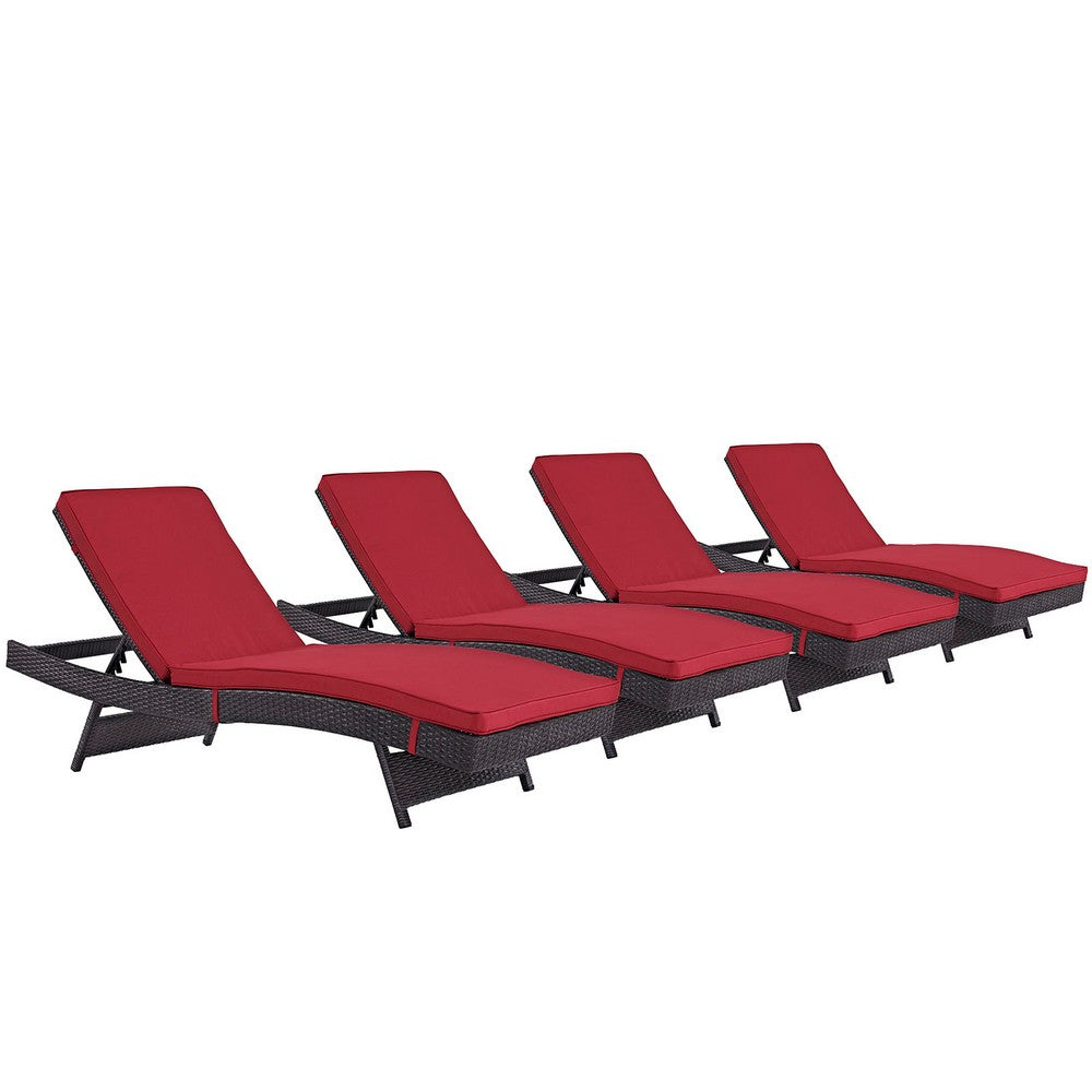 Convene Outdoor Patio Chaise Set of 4 by Modway| Espresso Red