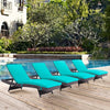 Modway Convene Wicker Rattan Outdoor Patio Chaise Lounge Chairs in Espresso Turquoise - Set of 4 MDY-EEI-2429-EXP-TRQ-SET