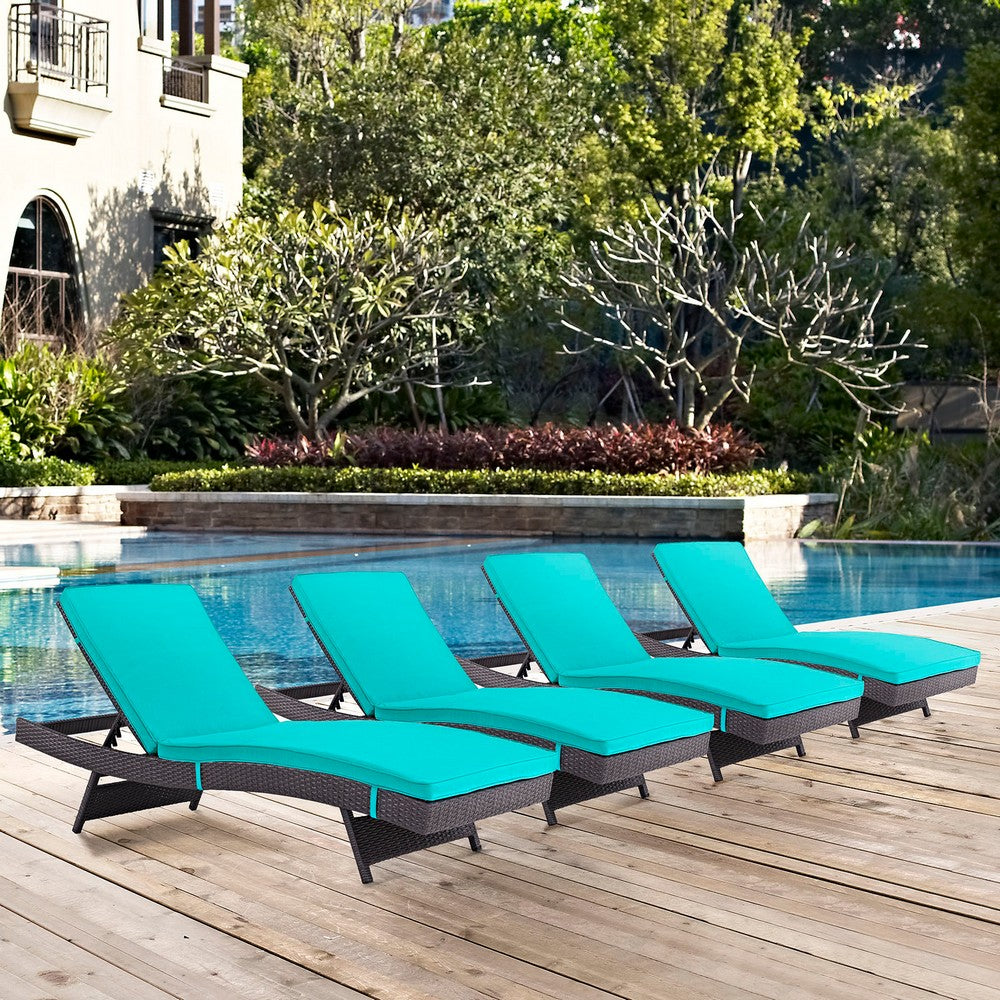 Convene Outdoor Patio Chaise Set of 4 by Modway| Espresso Turquoise