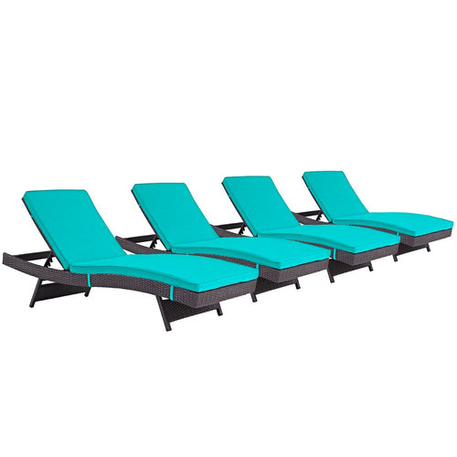 Convene Outdoor Patio Chaise Set of 4 by Modway| Espresso Turquoise