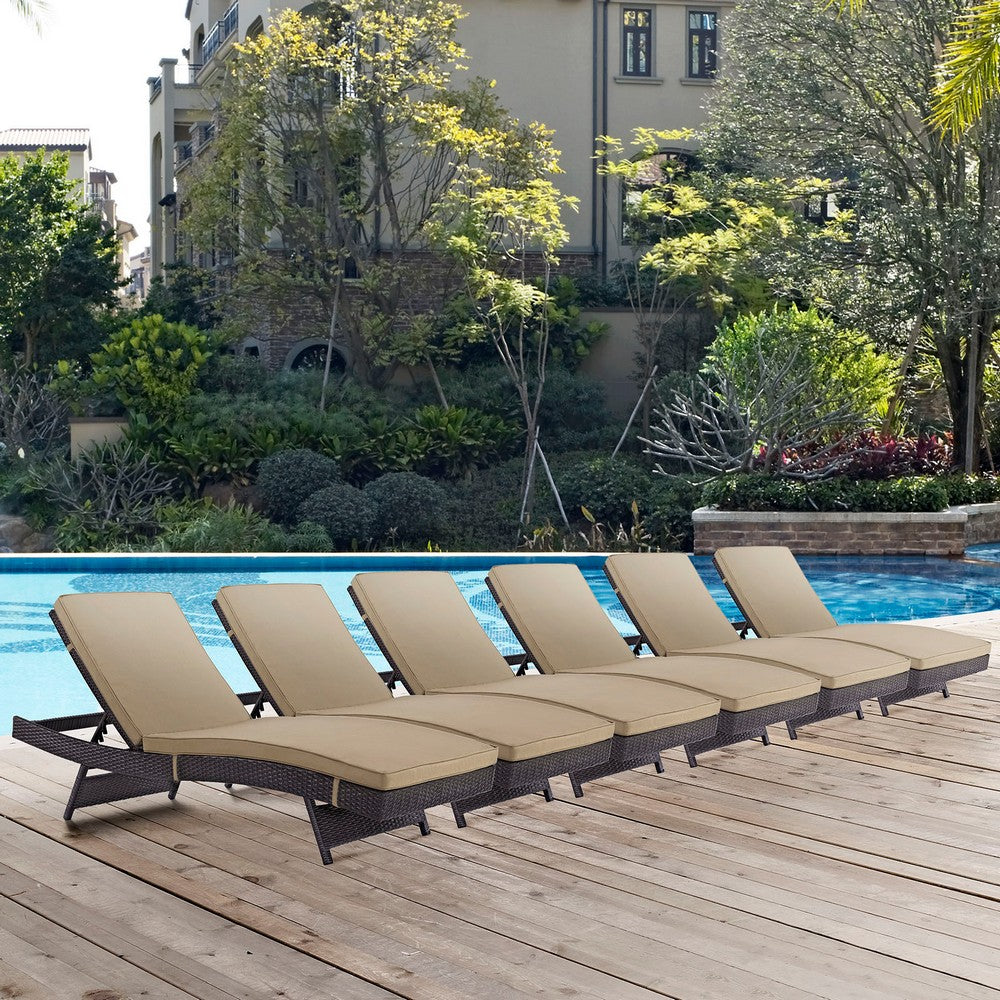 Convene Outdoor Patio Chaise Set of 6 by Modway| Espresso Mocha