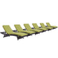 Modway Convene Wicker Rattan Outdoor Patio Chaise Lounge Chairs in Espresso Peridot - Set of 6