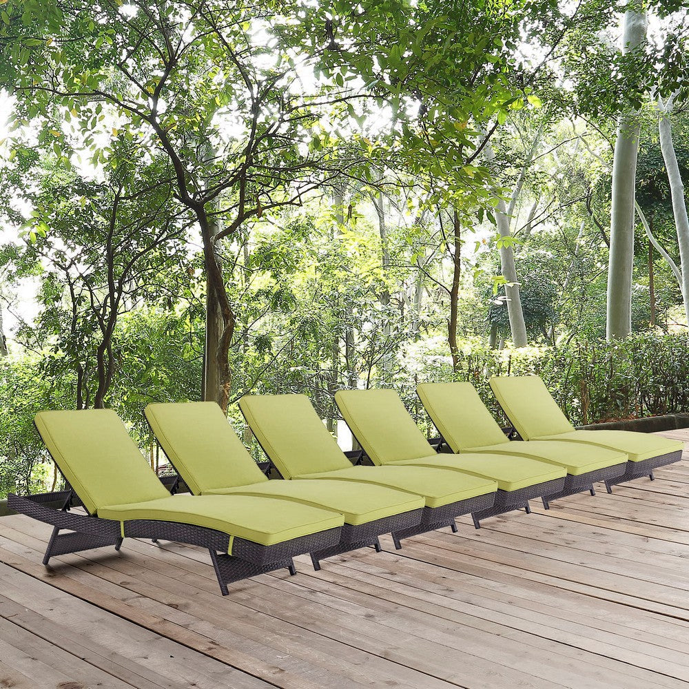 Modway Convene Wicker Rattan Outdoor Patio Chaise Lounge Chairs in Espresso Peridot - Set of 6 MDY-EEI-2430-EXP-PER-SET