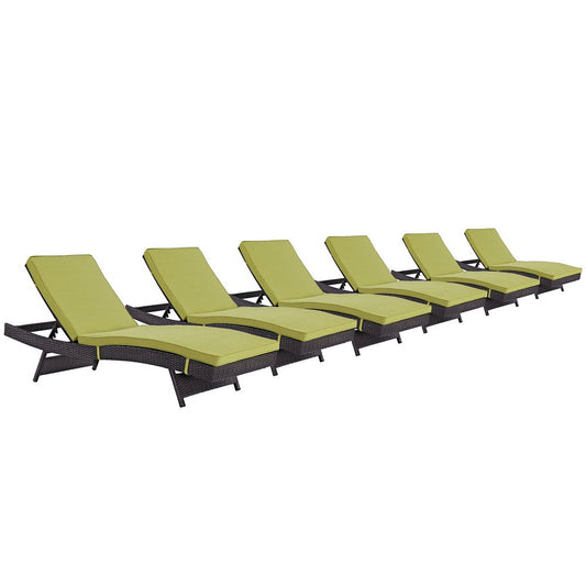 Convene Outdoor Patio Chaise Set of 6 by Modway| Espresso Peridot