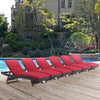 Modway Convene Wicker Rattan Outdoor Patio Chaise Lounge Chairs in Espresso Red - Set of 6 MDY-EEI-2430-EXP-RED-SET