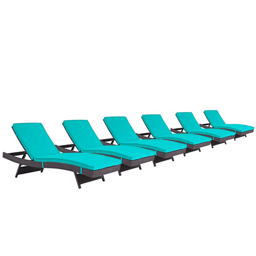 Convene Outdoor Patio Chaise Set of 6 by Modway| Espresso Turquoise