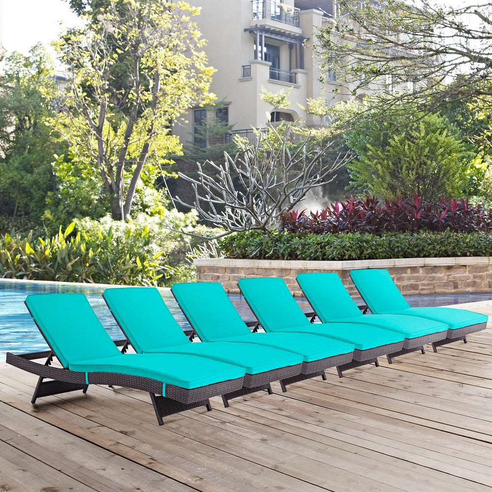 Convene Outdoor Patio Chaise Set of 6 by Modway| Espresso Turquoise