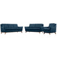 Modway Beguile Mid-Century Modern Sofa Upholstered Fabric with Sofa, Loveseat and Armchair in Azure