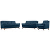 Modway Beguile Mid-Century Modern Sofa Upholstered Fabric with Sofa, Loveseat and Armchair in Azure