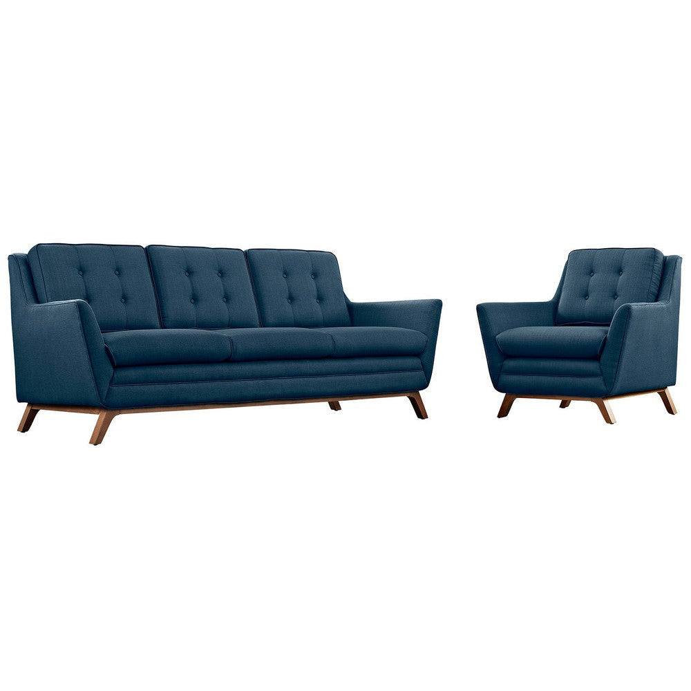 Modway Beguile Mid-Century Modern Sofa Upholstered Fabric with Sofa and Armchair in Azure