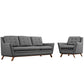 Modway Beguile Mid-Century Modern Sofa Upholstered Fabric with Sofa and Armchair in Gray