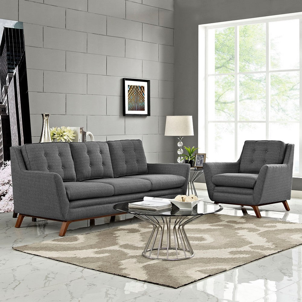 Modway Beguile Mid-Century Modern Sofa Upholstered Fabric with Sofa and Armchair in Gray MDY-EEI-2433-DOR-SET