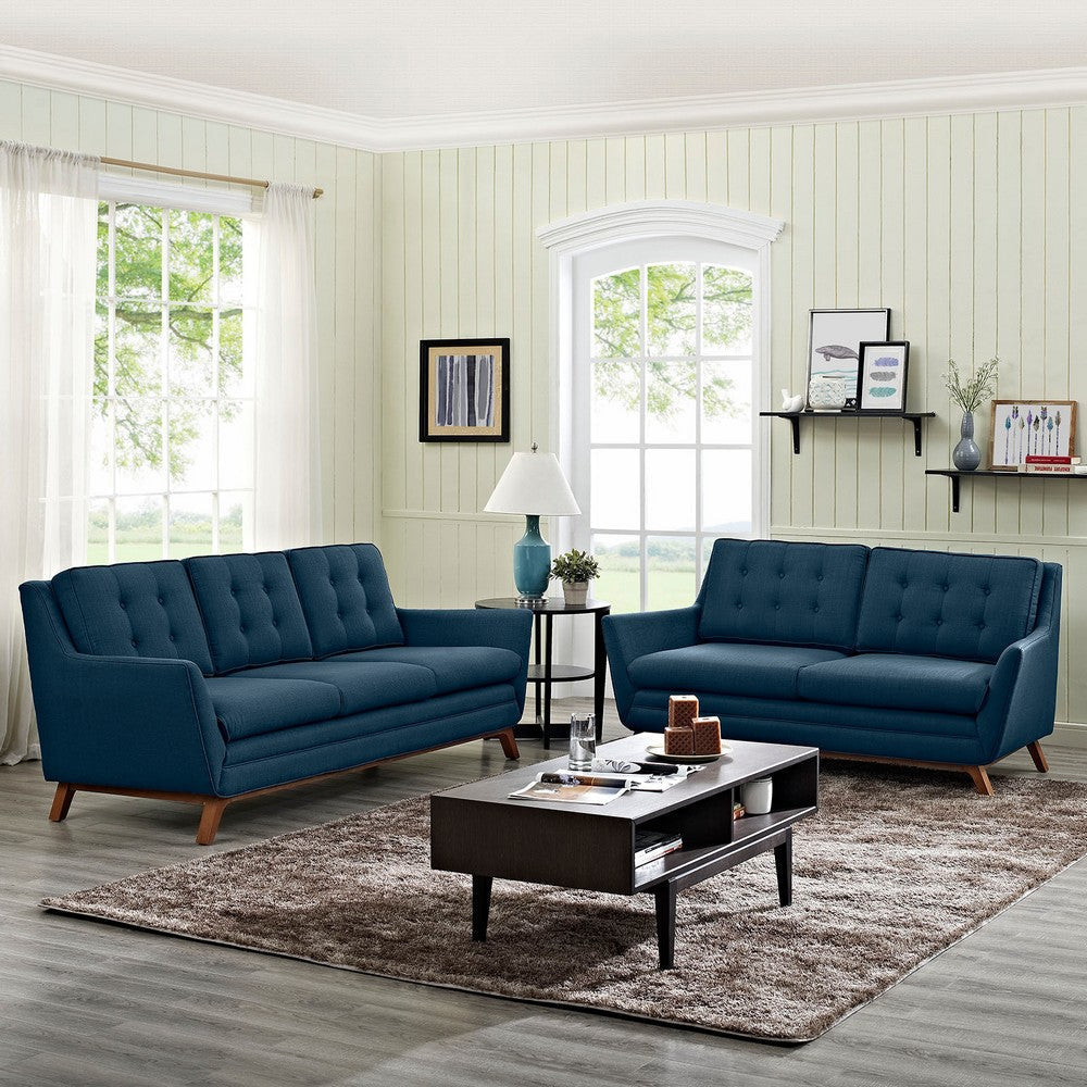 Modway Beguile Mid-Century Modern Sofa Upholstered Fabric With Sofa and Loveseat In Azure MDY-EEI-2434-AZU-SET