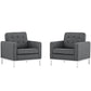 Modway Loft Upholstered Fabric Mid-Century Modern Accent Arm Lounge Chairs in Gray - Set of 2