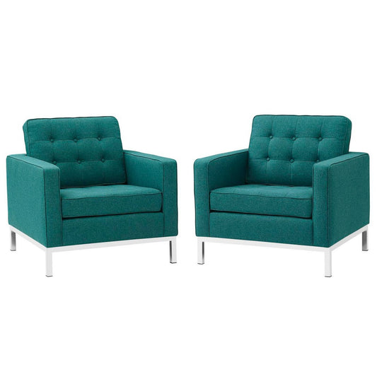Loft Upholstered Fabric Armchairs Set of 2 by Modway| Teal