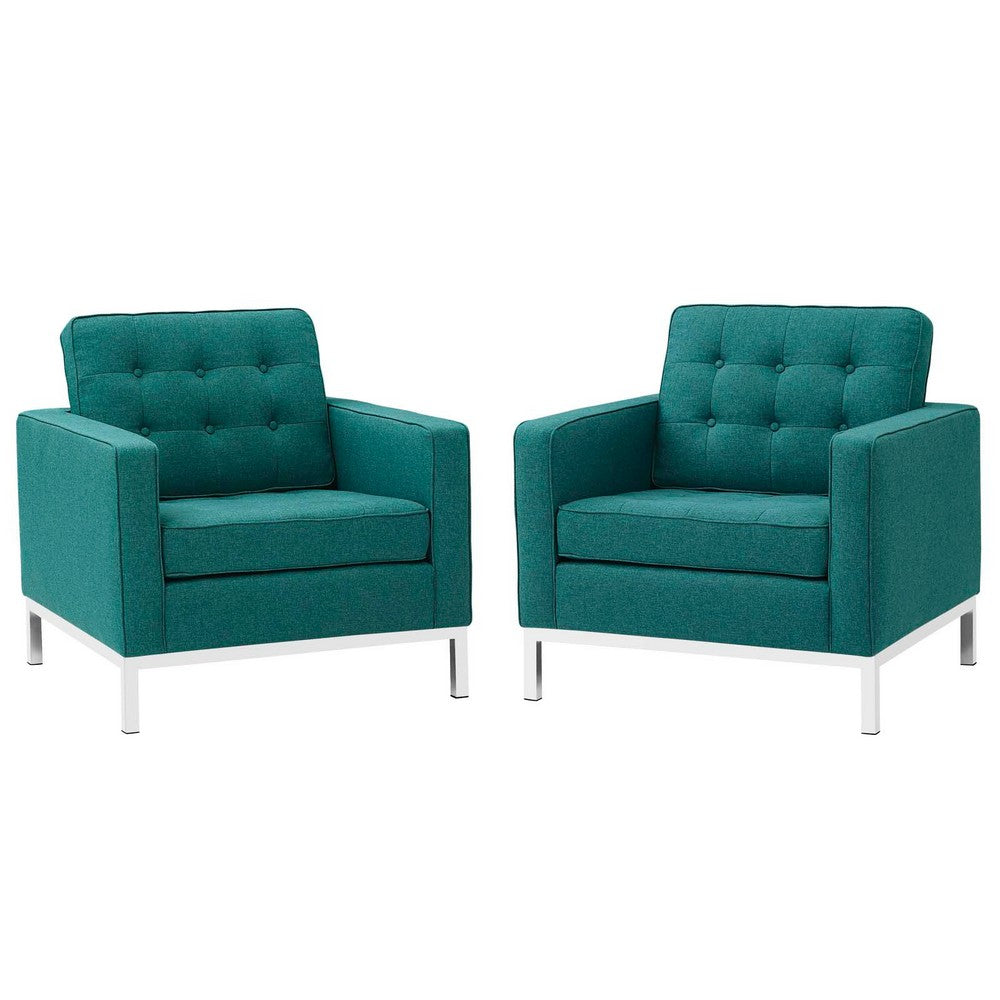 Loft Upholstered Fabric Armchairs Set of 2 by Modway| Teal